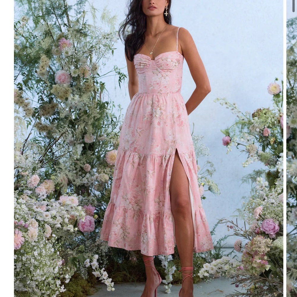 V CHAPMAN LORENZA MIDI DRESS IN LIGHT PINK TAPESTRY ROSE